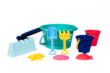 Toysmith 10-piece sand bucket set, colorful and durable for beach and sandbox play