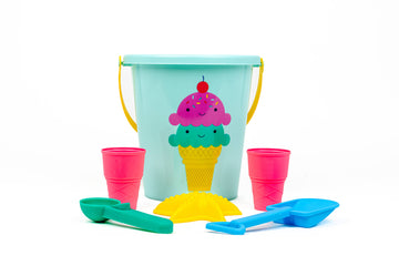 Toysmith 6-piece ice cream themed sand bucket set, colorful toys for beach and sandbox play