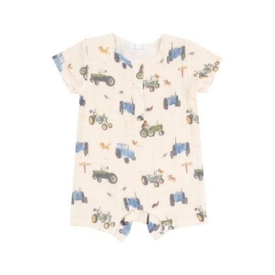Baby Henley shortall featuring tractors and friends print, comfy and adorable

