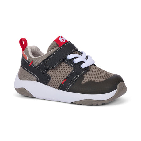 Gray low-top sneakers with minimalist stitching details.