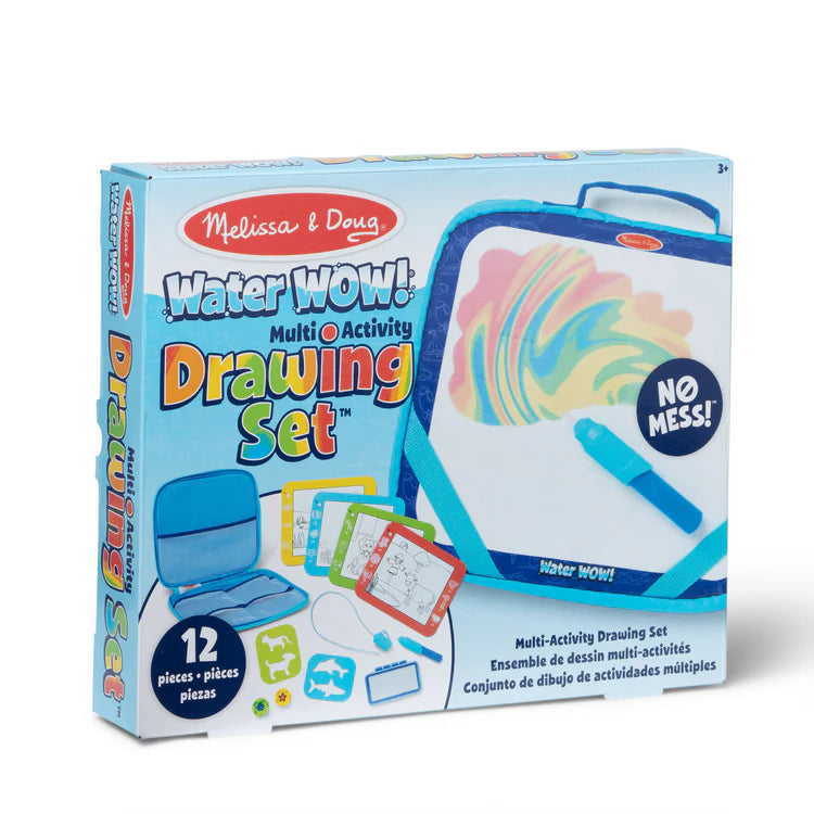 Mess-free water drawing set with 6 reusable activity pages. Reveals colors when painted, dries invisible – safe travel toy for ages 3+.