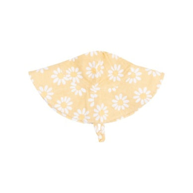Yellow retro-style daisy print wide brim sunhat, stylish and sun-protective