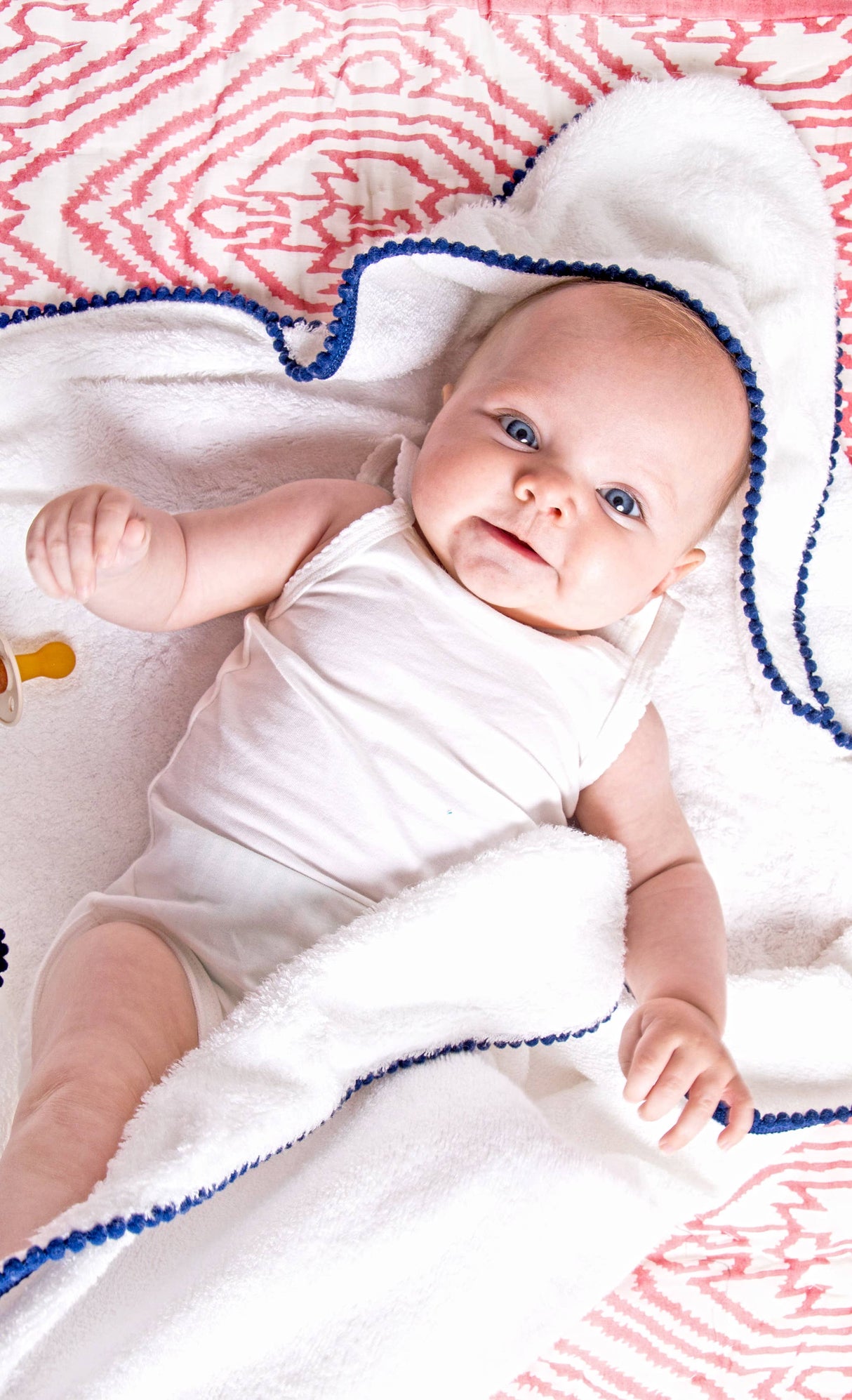 LUXE Baby/Toddler Towel: Detailed Pom Pom Trim,Bamboo Cotton