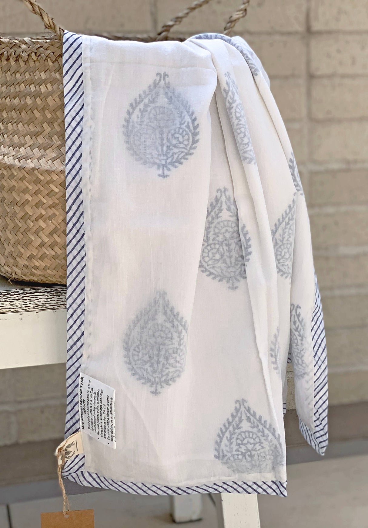 Receiving/Stroller Blanket: Handmade, Block-Printed Cotton