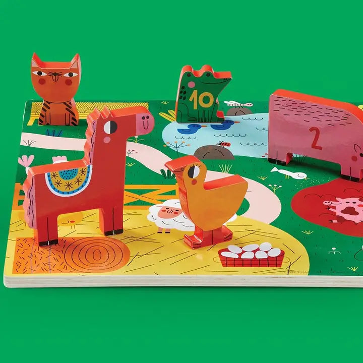 10-Piece Stacking Wood Puzzle - 123 Barnyard