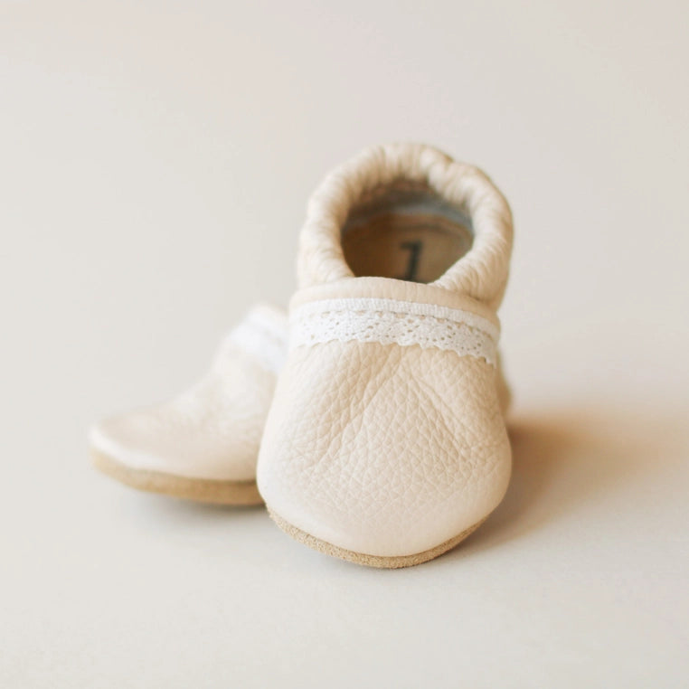 Sun & Lace Baby Leather Slip on Shoes - Cream