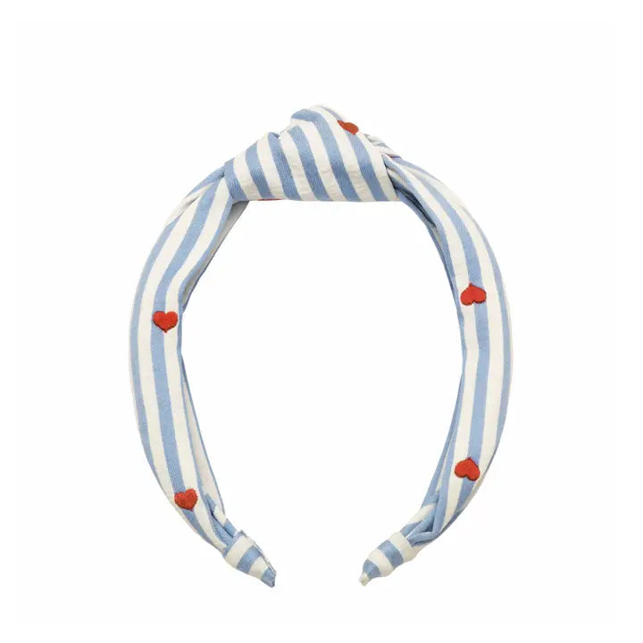 Stripy Embroidered Heart Knotted Headband