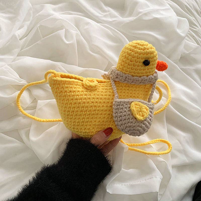 Cute Cartoon Knitted Duckling Shoulder Bag Stylish Kids Crossbody Bag