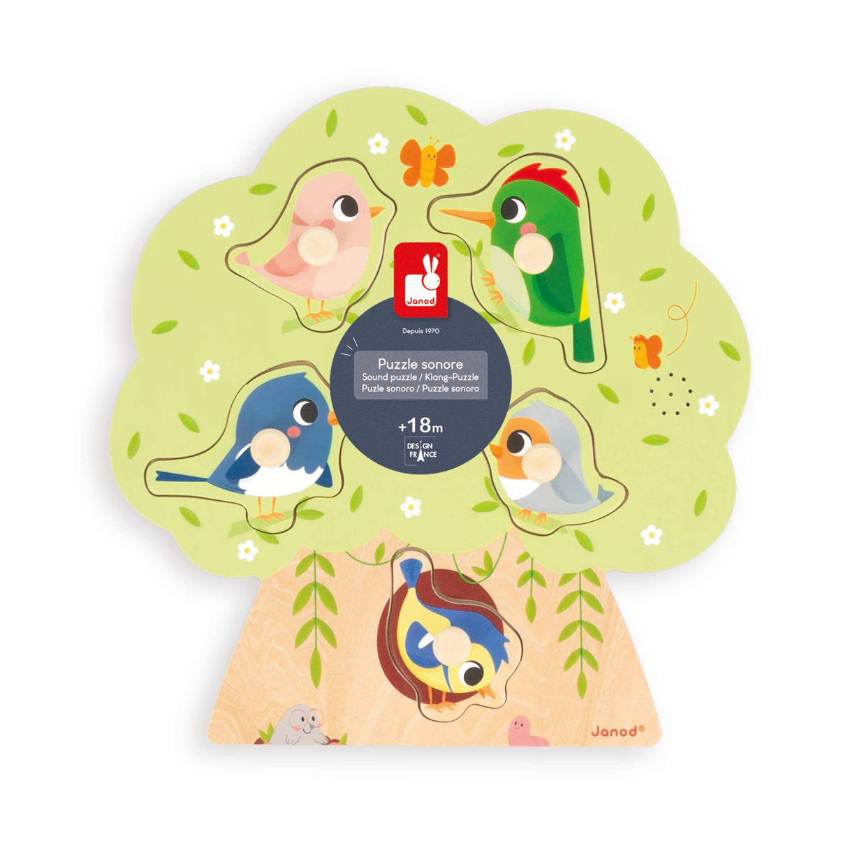 Chunky Wooden Bird Sounds Peg Puzzle