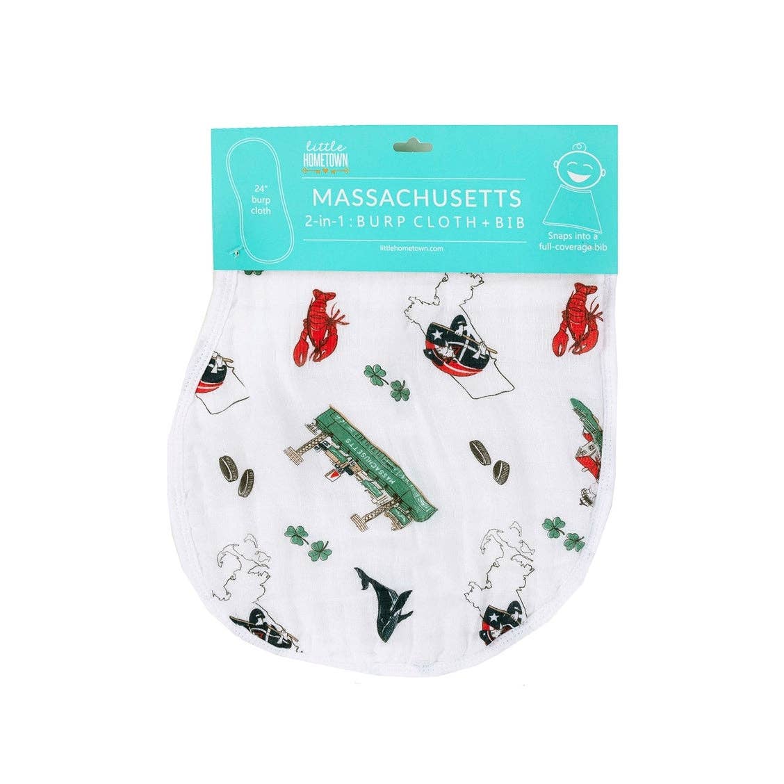 Massachusetts Baby Burp Cloth and Bib 2 in 1  Breathable Bamboo Blend