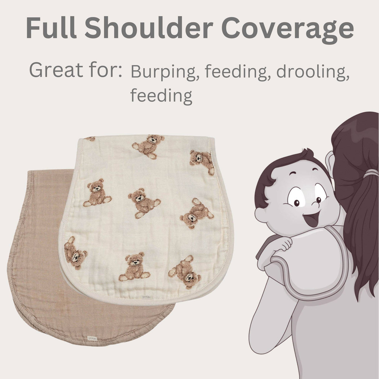 Bamboo Muslin Burp Cloth Set 2-Pack (Teddy/Taupe)