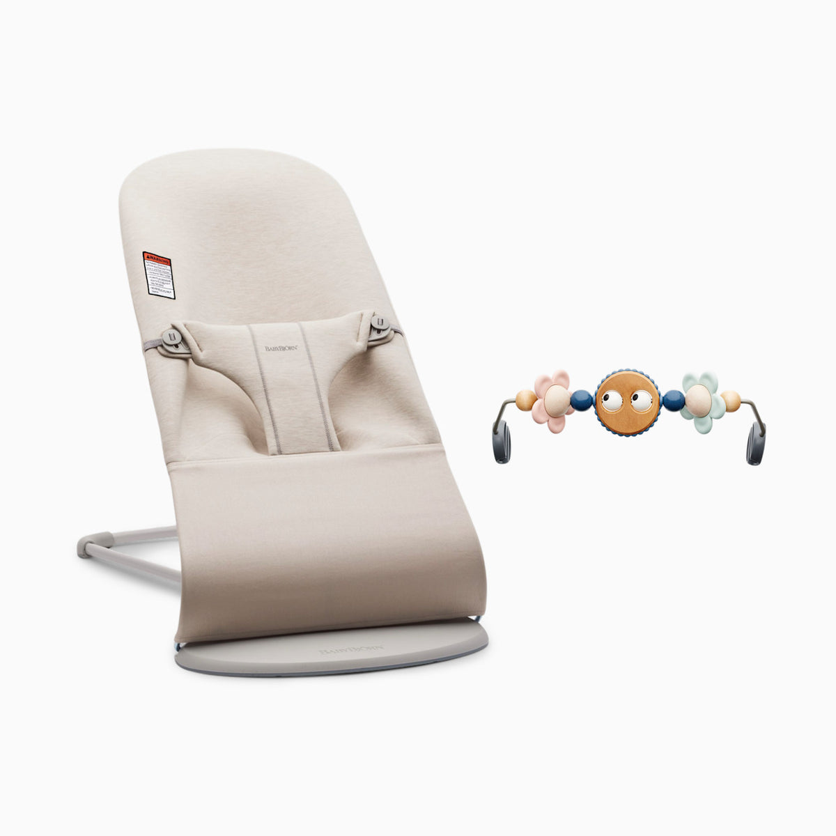 Baby Bjorn Bouncer Bliss with Toy Bar Bundle - Light Beige Jersey/Pastel