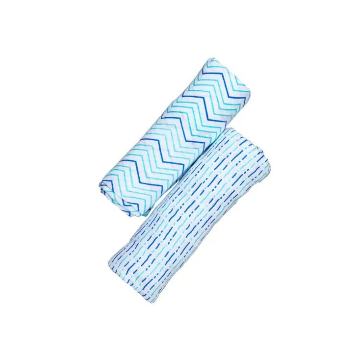 2-Pack Swaddles, GOTS Certified Organic Cotton Muslin Shades of Blue - Tadpole
