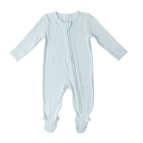 2-Way Ruffle Blue Stripes Zipper Footie - Tadpole
