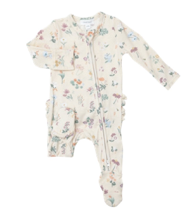 2-Way Ruffle Floral Zipper Footie - Tadpole