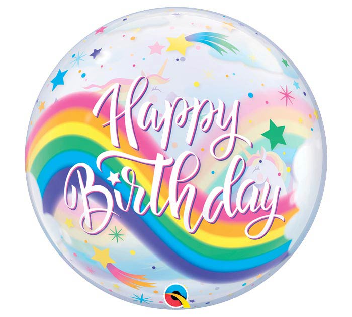 22" Birthday Rainbow Unicorns Bubble