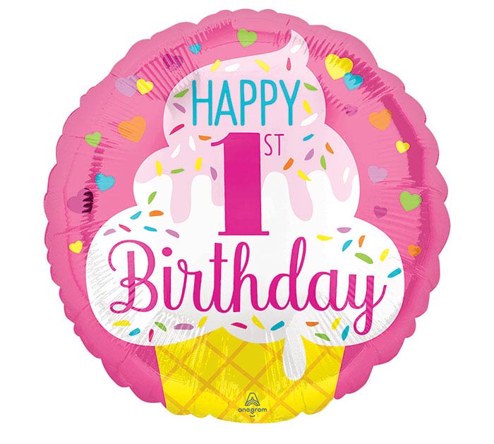Happy Birthday 1st Birthday Girl Balloon 18"