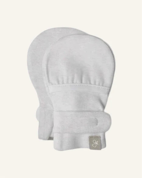 Organic Cotton stay on mitts ( 0-3M) -storm gray