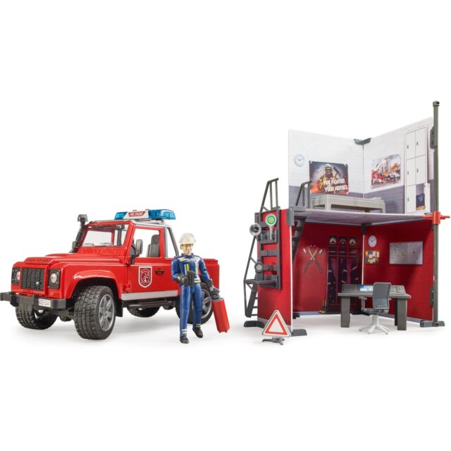 Bruder Bworld Fire station with Land Rover, Fireman and Accessories - Tadpole