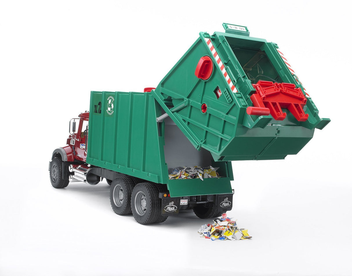 Bruder MACK Granite Garbage Truck ( Ruby Red-Green) - Tadpole