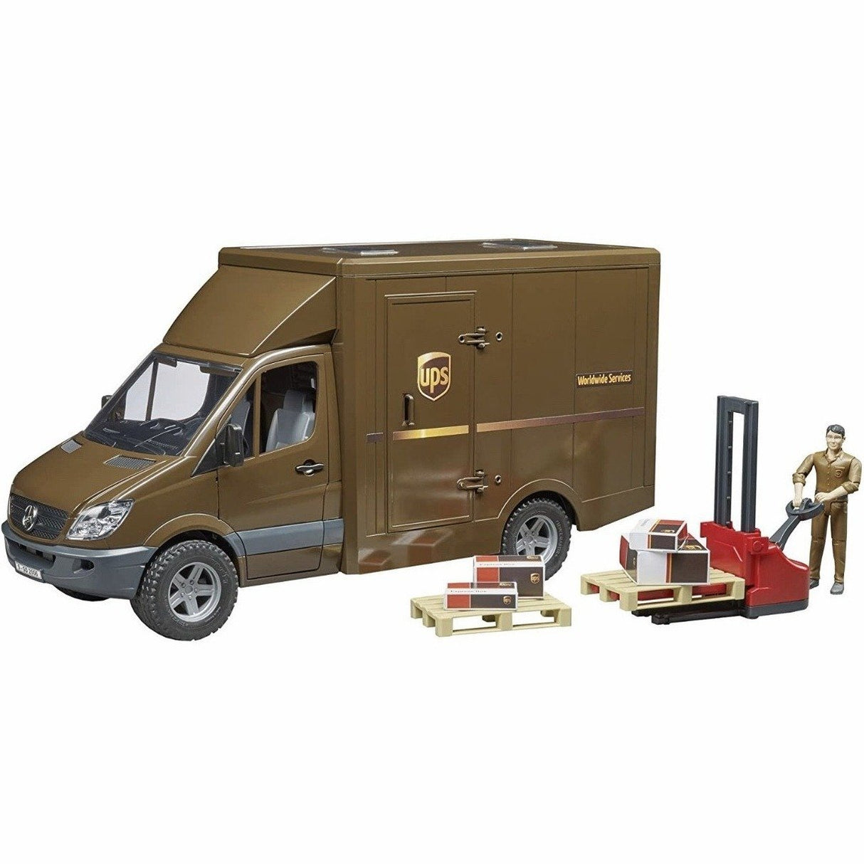 Bruder MB Sprinter UPS Truck with Manually Operated Pallet Jack - Tadpole