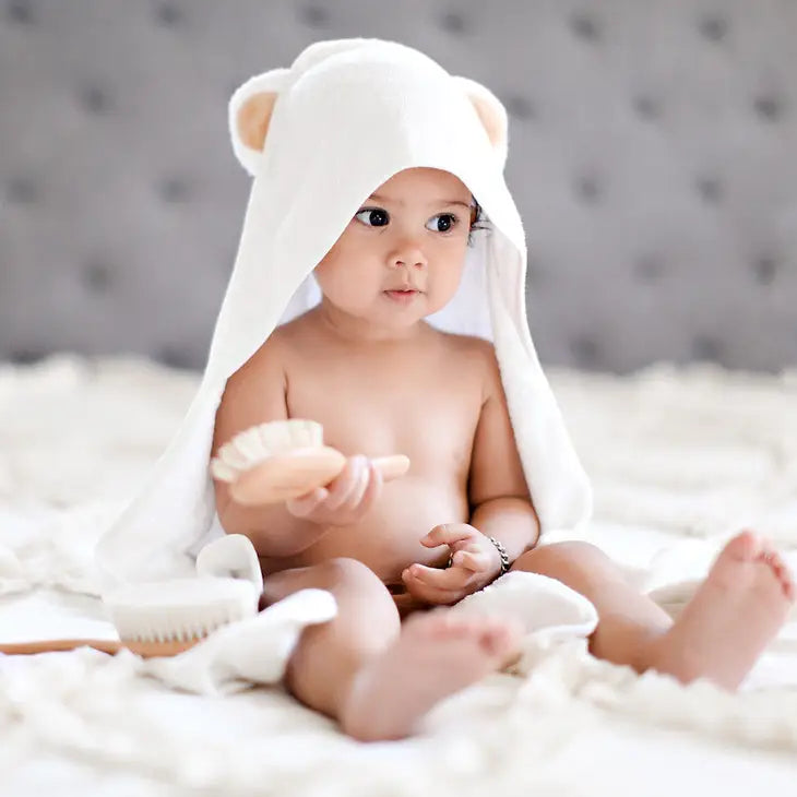 Bamboo Baby Bath Hooded Towel in White