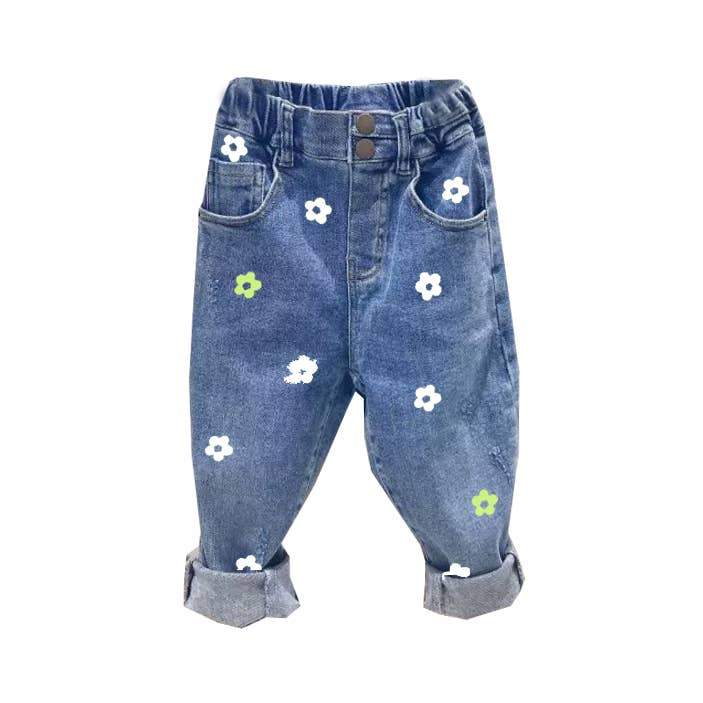 Disco Panda Kids Hand Painted Retro Flower Jeans - Tadpole
