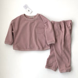 Dusty Pink Crewneck Pocket Sweater & Pant Set - Tadpole