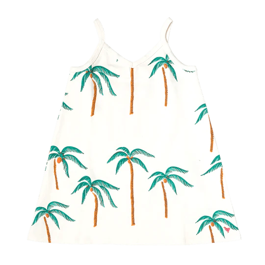 Girls Organic Kelby Dress - Cream Palm Trees - Tadpole