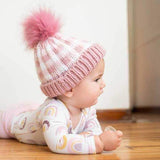 Huggalugs Rosy Pink Buffalo Check Pom Pom Beanie Hat - Tadpole