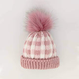 Huggalugs Rosy Pink Buffalo Check Pom Pom Beanie Hat - Tadpole