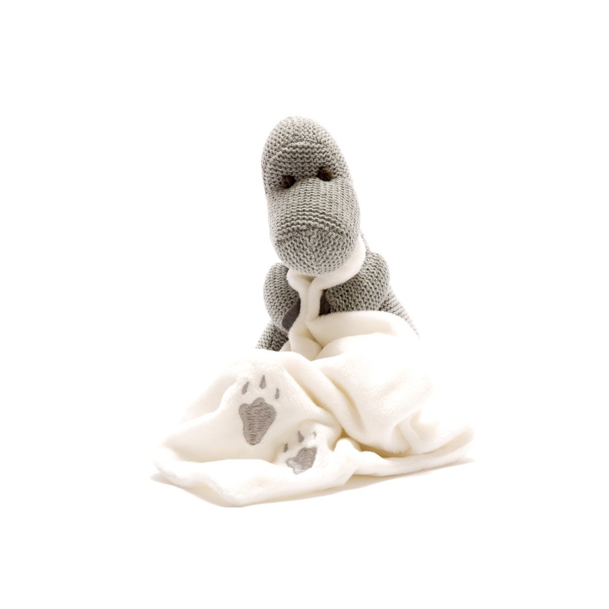 Knitted Grey Diplodocus Dinosaur Toy With Comfort Blanket - Tadpole