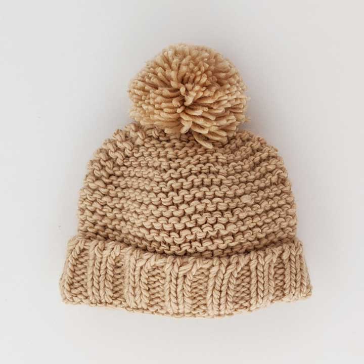 Latte Garter Stitch Beanie Hat - Tadpole