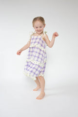 LAVENDER ROSE + GINGHAM Tiered Sundress W/ Back Smocking - Tadpole