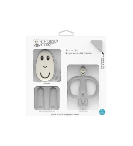 Matchstick Monkey Teething Starter Set - Cool Grey Monkey - Tadpole