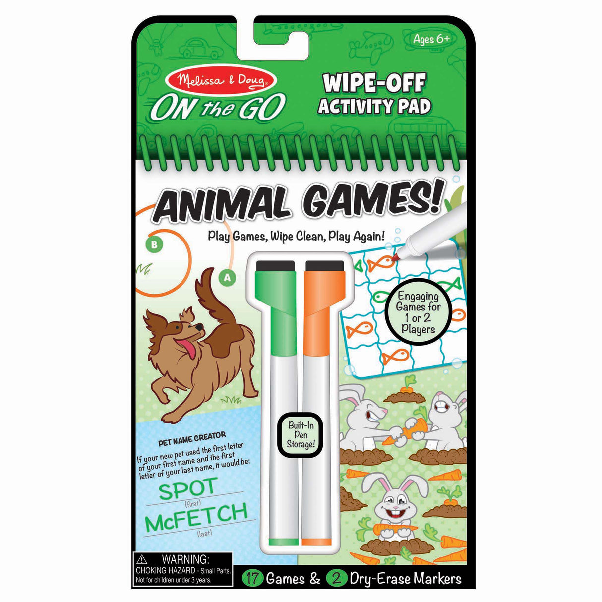 Melissa & Doug Wipe-off Activity Pad- Animal Games - Tadpole