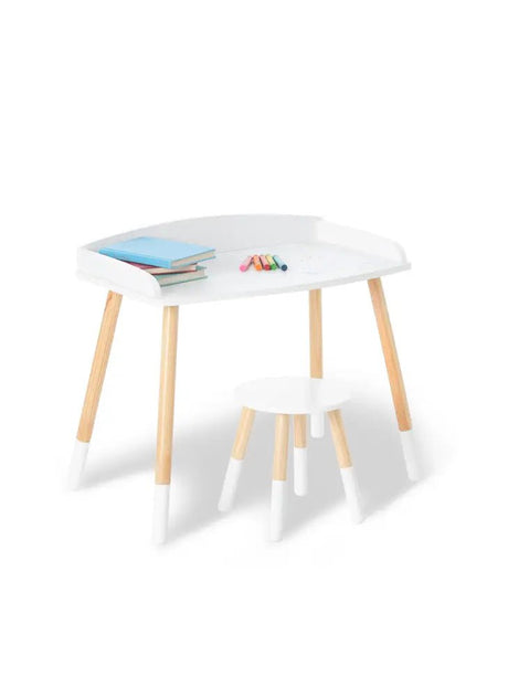 Modern Study Desk and Stool Set - White w/ Natural - Tadpole