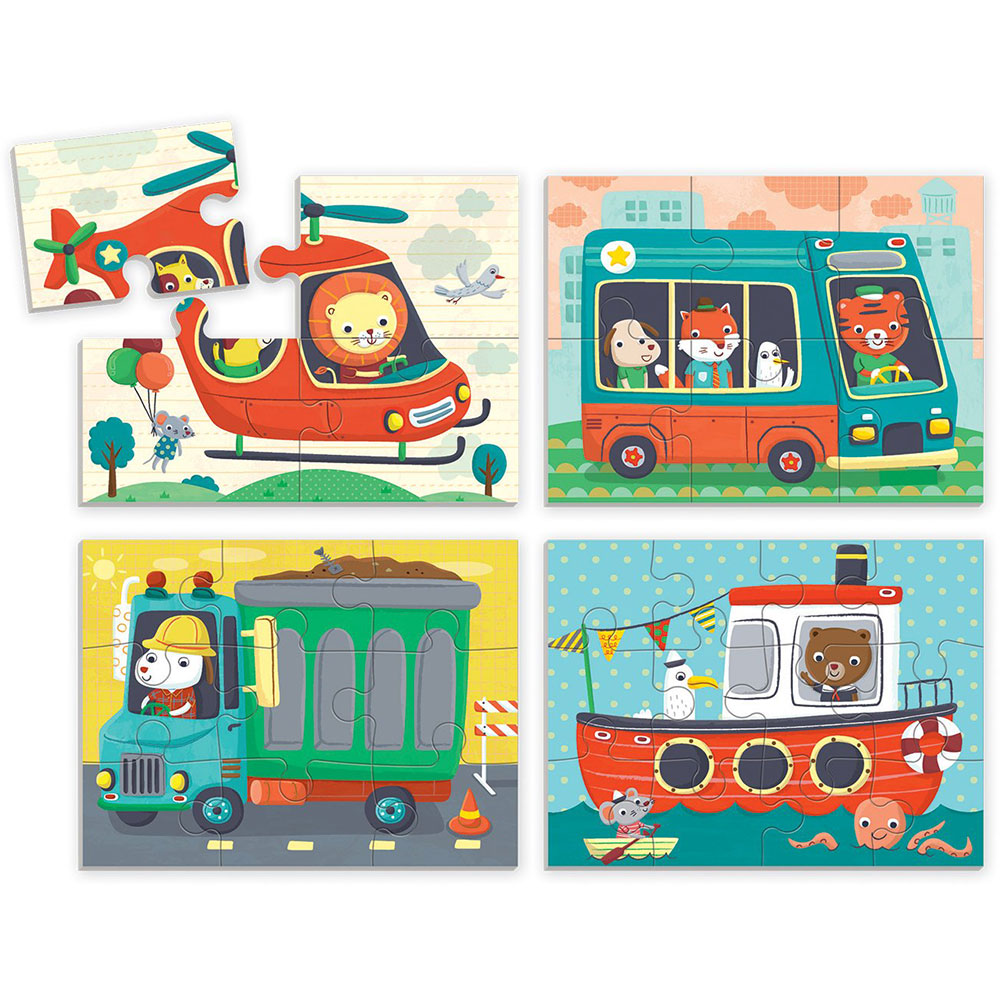 Mudpuppy 4-in-a-Box Puzzle Set Transportation - Tadpole