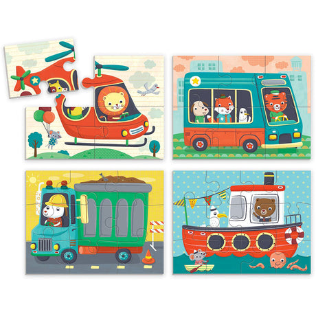 Mudpuppy 4-in-a-Box Puzzle Set Transportation - Tadpole