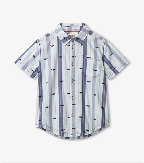 Nautical Whales Short Sleeve Button Down Shirt - Tadpole