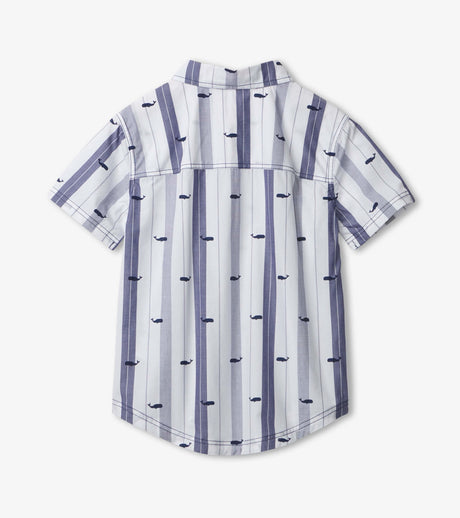 Nautical Whales Short Sleeve Button Down Shirt - Tadpole
