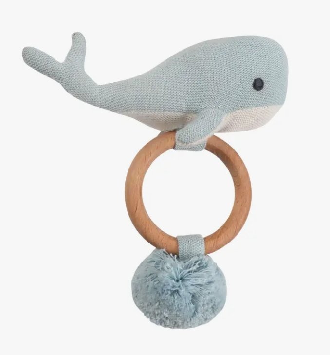 Organic Knit Whale Rattle in Blue - Tadpole