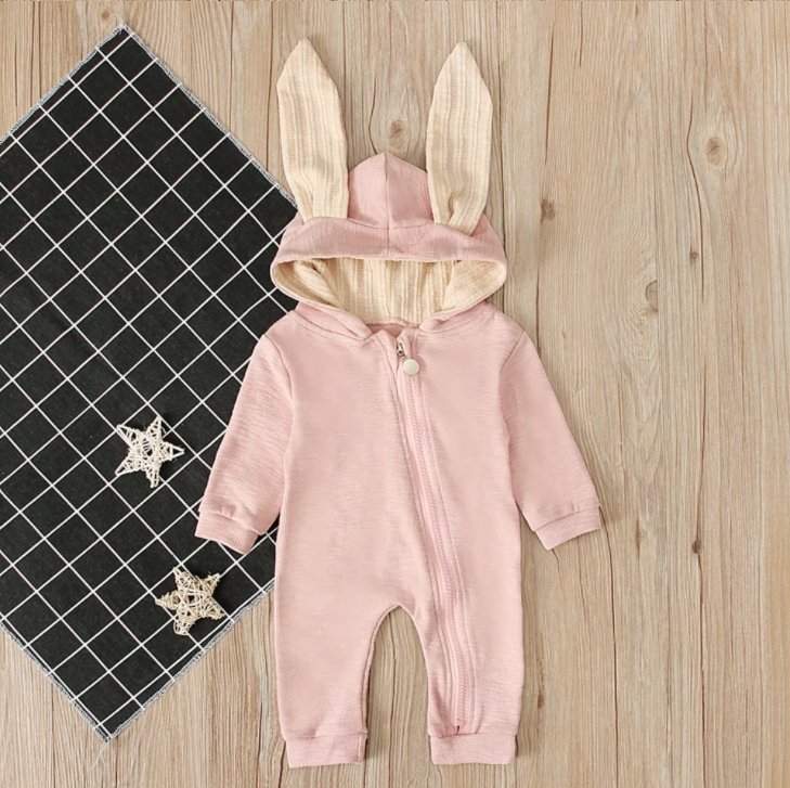 Pink Bunny Hooded Zipper Romper - Tadpole