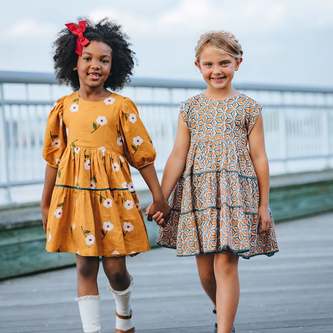 Pink Chicken Girls Maribelle Dress - Gold Flower - Tadpole