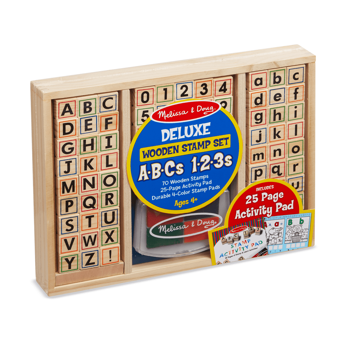 Melissa & Doug Deluxe Wooden Stamp Set ABCs 123s - Tadpole