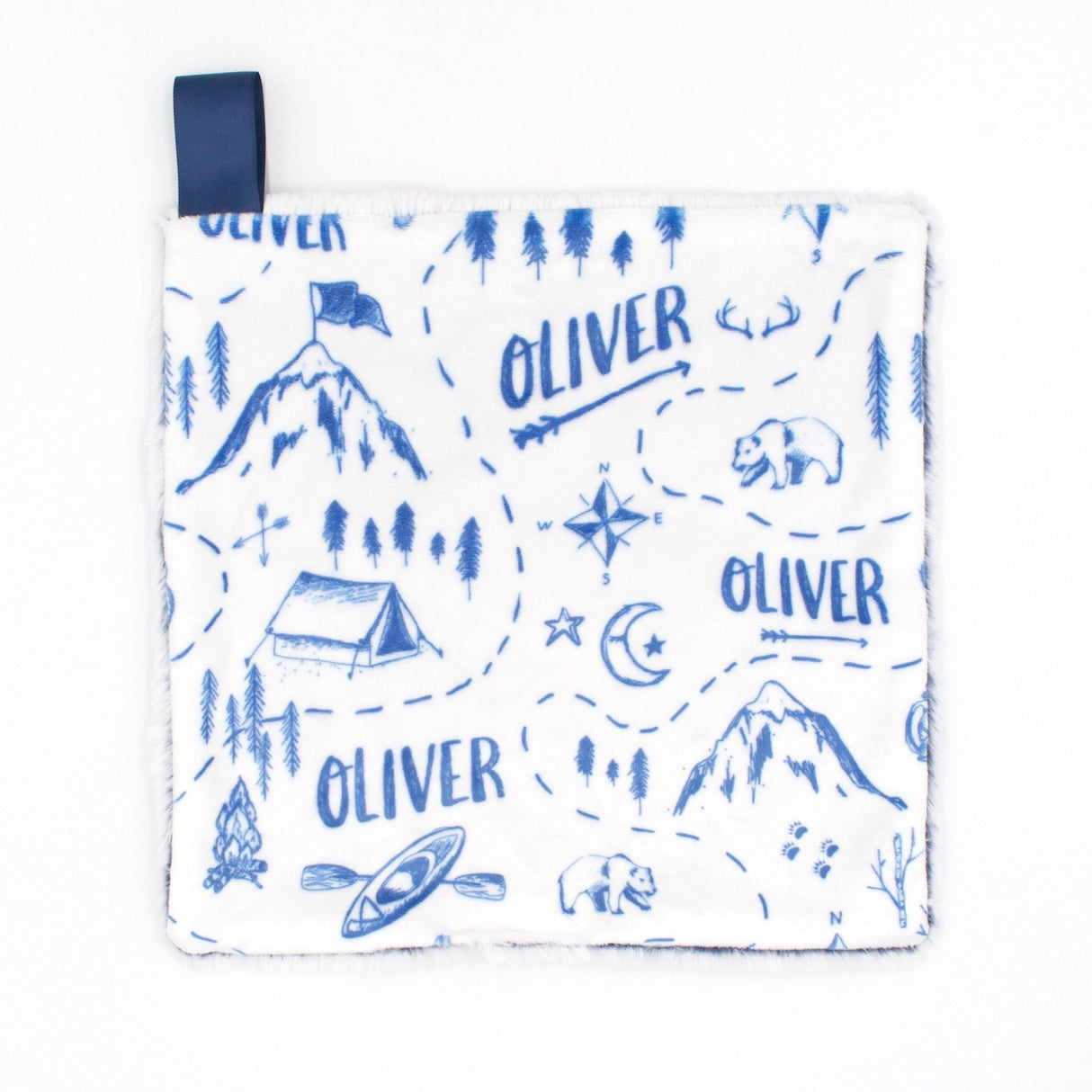 Sugar + Maple Blue Adventure Map Minky Lovey - Personalized - Tadpole