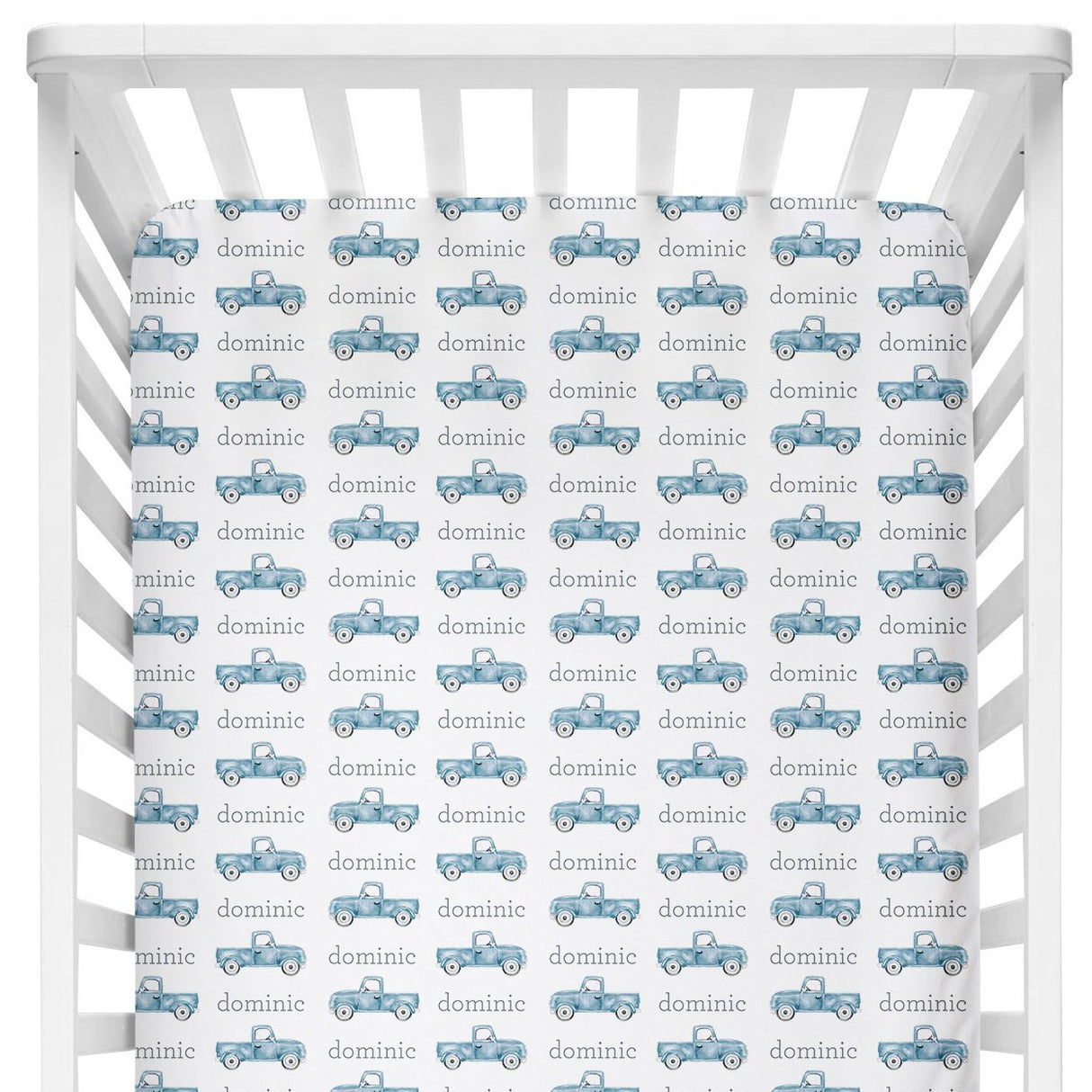 Sugar + Maple Crib Sheet - Truck Blue - Tadpole