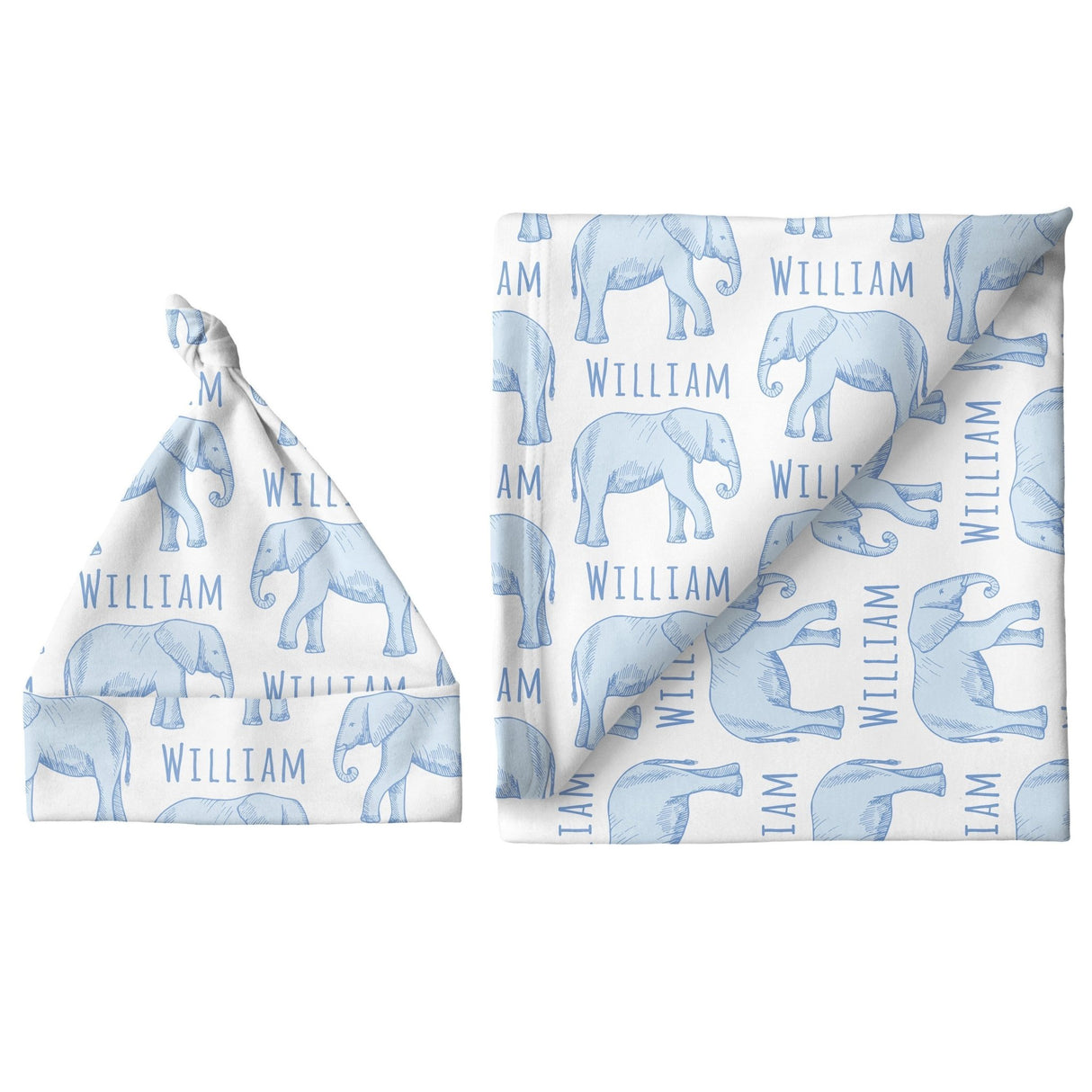 Sugar + Maple Large Blanket & Hat Set - Elephant Blue - Tadpole