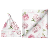 Sugar + Maple Large Blanket & Hat Set - Pink Peonies - Tadpole