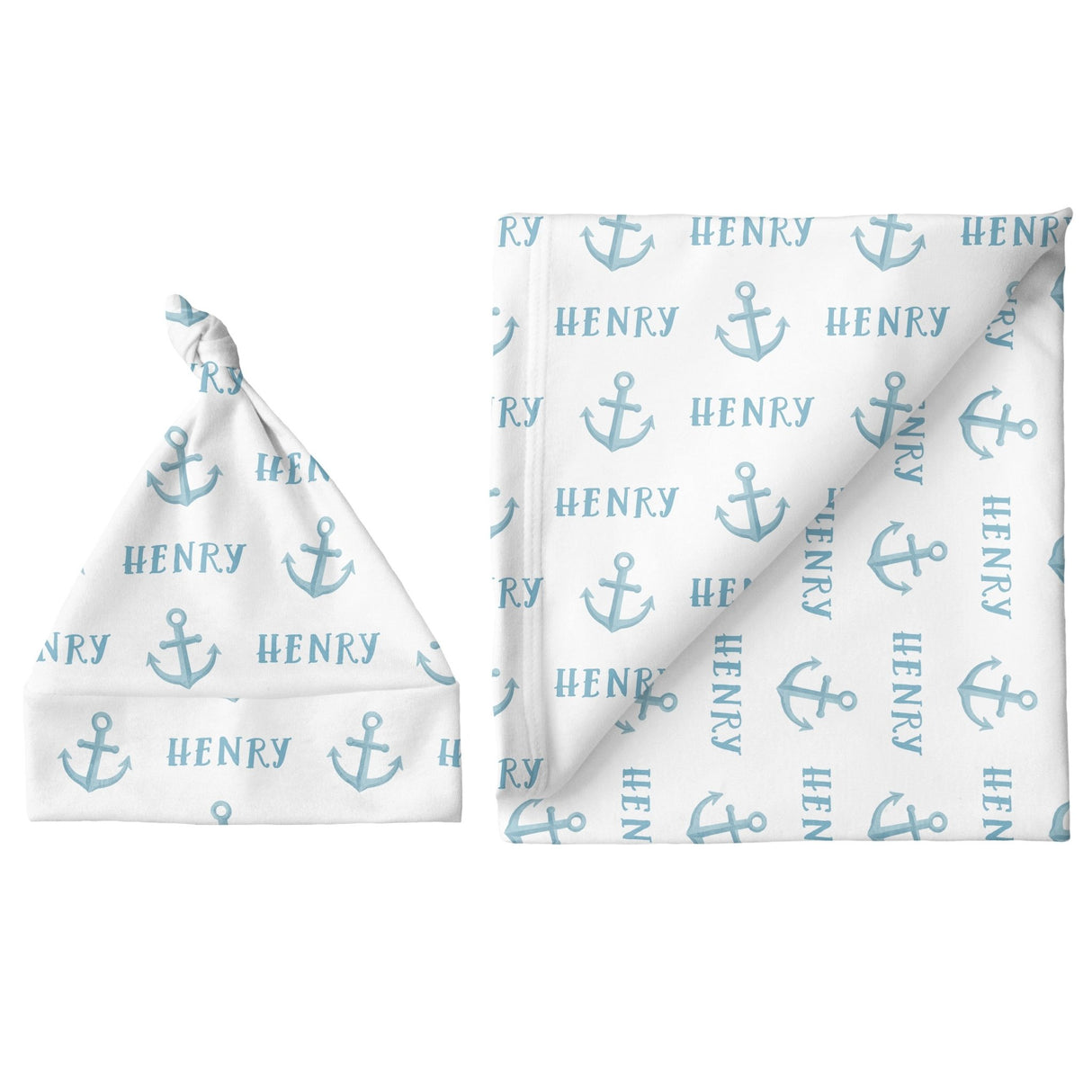 Sugar + Maple Small Blanket & Hat Set - Anchor Blue - Tadpole